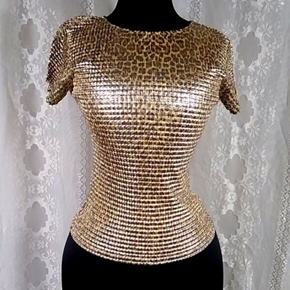 Kisca By Komarov Tops - Kisca By Komarov Sthecht Made In USA Ws, Sz 1 Black &Gold Metallic Snake Print